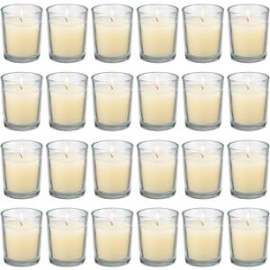 flamecan 24 Pack Clear Glass Filled Ivory Votive Candles. Unscented Votive Candles for Home Dcor Spa Weddings Birthdays Holidays Party