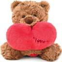 Ditucu Love Teddy Bear Plush with Holding Red Heart 9.8 inch Cute Stuffed Animal Super Soft Plushies Toys Romantic Sweet Gifts for Kids Girlfriend Brown