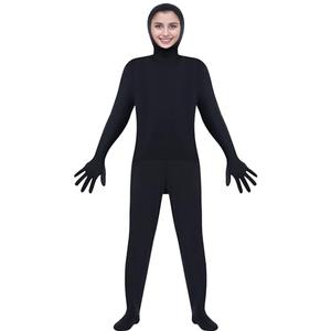 Stretch Bodysuit Costume Open Face Full Body for Unisex Men Women Halloween Cosplay Outfits Carnival (Black, 155-170cm/4.9-5.6ft), Size S/M