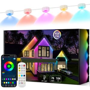 BEFAMALI 104FT Permanent Outdoor Lights, RGB Smart Outdoor Lights for House, IP67 Waterproof Outside Light, APP & Remote & Voice Control, 76 Scene Modes Music Sync for Backyard & Party Decor