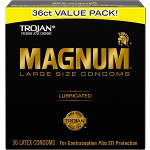 TROJAN Magnum Lubricated Large Condoms, Comfortable and Smooth Lubricated, Americas Number One Condom, 36 Count Pack