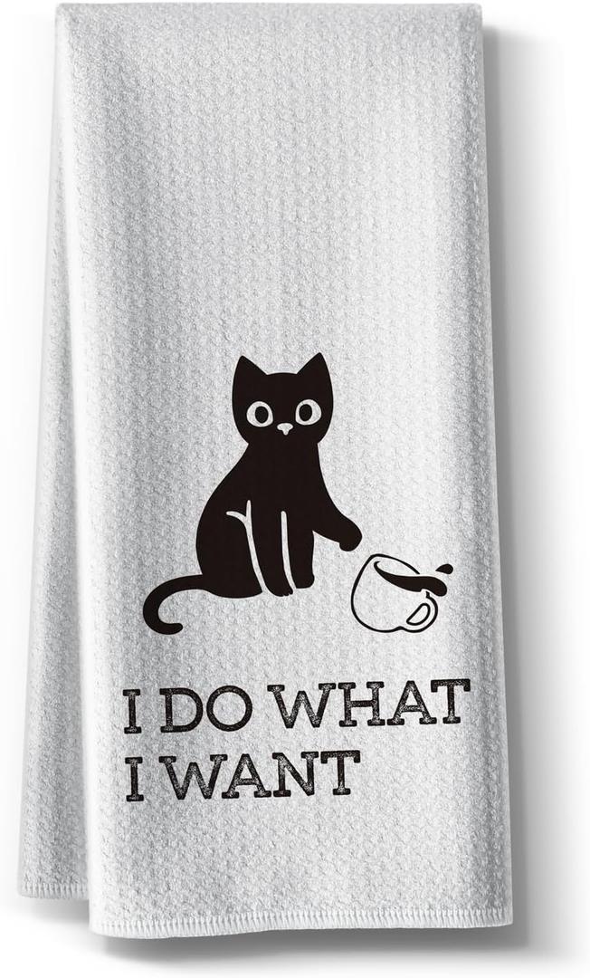 Funny Kitchen Towels,Cat Themed Dishcloth Dish Napkin Dcor,16 x 24Inch,Cute Hand Towel,High Absorbent Tea Rags,Sweet Gifts for Cat Lover Owners Mom Hostess Women New Home Housewarming