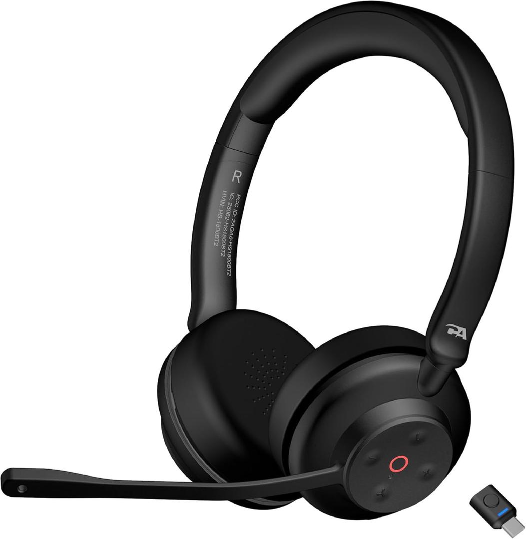 Cyber Acoustics Professional Wireless Headset with AI Noise Cancelation (HS-1500BT II) - Includes ANC and AI-Powered Noise Canceling Tech for Professional Sounding Calls, USB-C Bluetooth Dongle