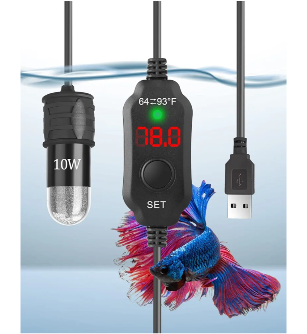 AquaMiracle Adjustable 10W Small Aquarium Heater Submersible Fish Tank Heater Betta Heater Turtle Heater Super Mini Aquarium Heater with Digital Display Thermostat, for 12 Gallon Tanks