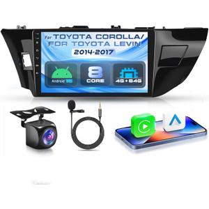 4G+64G with Qualcomm 8 Core Android 15 Car Stereo for Toyota Corolla/for Toyota Levin 2014-2017 Carpaly Android Auto 10.1 Touch Screen Radio OTA Upgrade, GPS, Bluetooth, DSP,SWC+Backup Camera