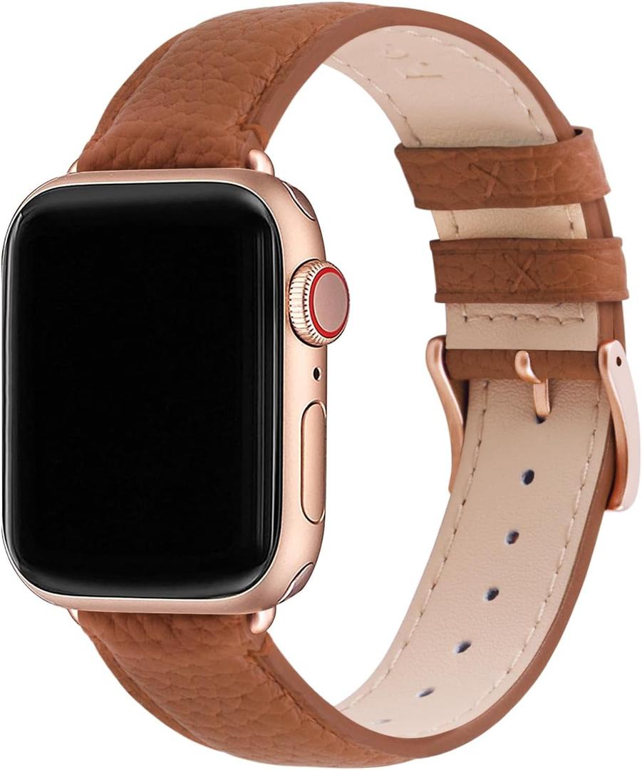 Fullmosa Leather Bands Compatible Apple Watch Band 38mm 40mm 41mm 42mm (S11/10), Dressy Chic iWatch Strap with Case for iWatch for Women (Brown/Rose Gold)