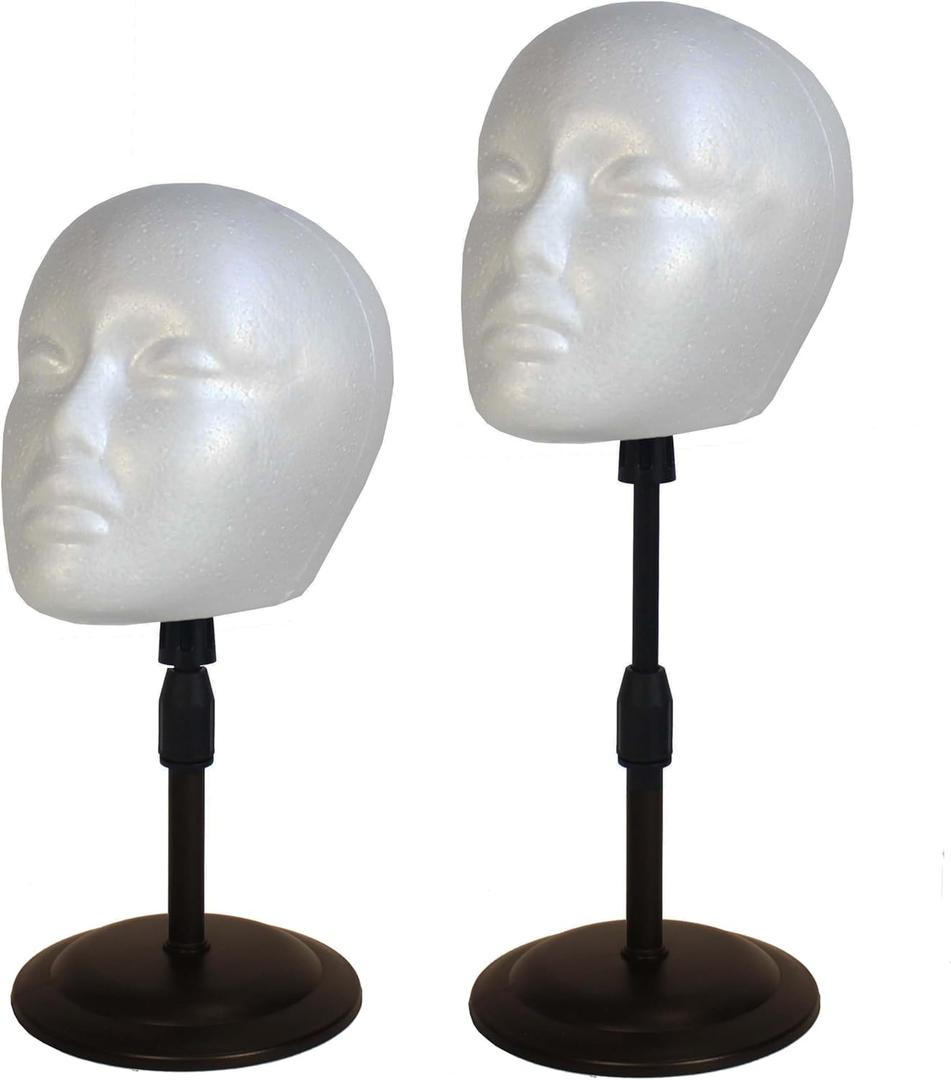 2 PACKS Adjustable wig or hat styrofoam mannequin head holder stand (13to 17)
