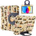 iPad 10.2 Tablet Case, FW iPad 7th-9th Gen Excavator Truck Case for Kids - Light, EVA, Kid-Proof with Stand, Handle, Shockproof, Durable Full Cover Yellow