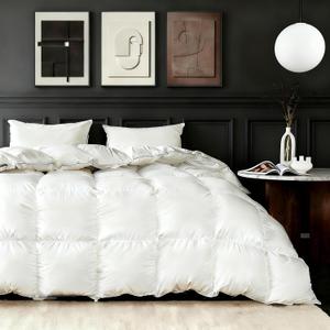 Feather Down Fiber Comforter Queen Size,Premium Ultra-Soft Breathable Comforter High Fill Power White Duvet Insert,All Season Hotel Luxury Bedding Comforters 8 Corner & Center Loops,Baffle Box Design (White 2.0/Light Warmth)