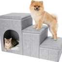 Dog Stairs for Small Dogs,17 Inch Height Foldable Pet Steps 3-Step Dog Ramp with Storage, Cat Condo,Indoor Pet Ramp for Bed Couch Window