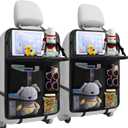 TCJJ Car Seat Organiser, Car Organiser Back Seat for kids, Car Backseat Seat Kick Protector with Tray and Touch Screen Tablet Storage Pockets Black/2 Pack