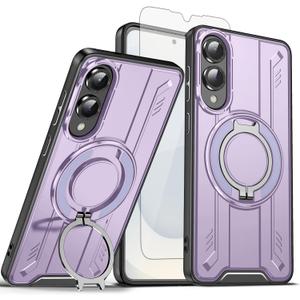 Compatible with Samsung Galaxy S25 Edge 5G Phone Case and Tempered Glass Screen Protector Magnetic Ring Holder 360 Stand Kickstand S25Edge 25S S 25 25Edge 6.66 2025 Cover for Women Men Purple