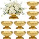 8 PCS Compote Bowl Gold Vase for Centerpieces 7" W x 4" H Small Metal Pedestal Vase Antique Gold Urn Vases Flower Arrangement for Wedding Anniversary Parties and Home Decor