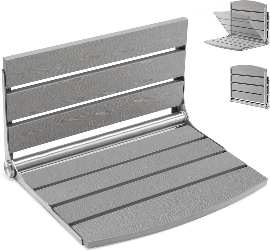 20" Folding Shower Seat, Fold Down Shower Seat Wall Mounted, Stainless Steel Frame with HDPS Seat, 400 lb Load Capacity, Folding Shower Bench for Seniors & Elderly (Gray)