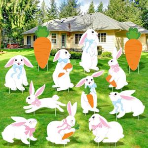 BBTO 12 Pcs Easter Bunny Yard Signs Bunny Garden Lawn Signs Easter Plastic Outdoor Yard White Rabbits Decoration with Stakes for Party Supplies Photo Props Patio Walkway(Fresh)