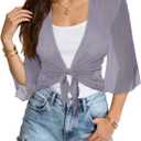 Women's Short Cardigan Bolero Shrug Sheer Tie Front Top 3/4 Sleeve Jacket for Dress S