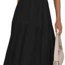 MessBebe Maxi Dress Puffy Sleeve V Neck High Waist A-Line Flowy Wrap Sun Wedding Guest Long Dresses for Women