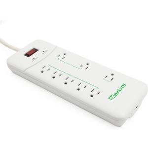 MaxLite Advanced Power Strip with 8 RECEPTACLES and 1350 Joules of Surge Protection,White,APS-8/1350J
