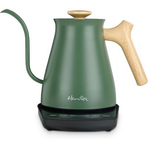 Harriet Gooseneck Electric Kettle - 1200W Fast Heat, 0.8L Stainless Steel, Precision Temp Control & Timer, Wood Handle, Pour Over Coffee and Tea, Green