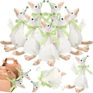 One Silly Goose Party Favors Stuffed Animal Plush Toy and Mini Birthday Party Hats with Ribbon Bow (Sage Green), 10