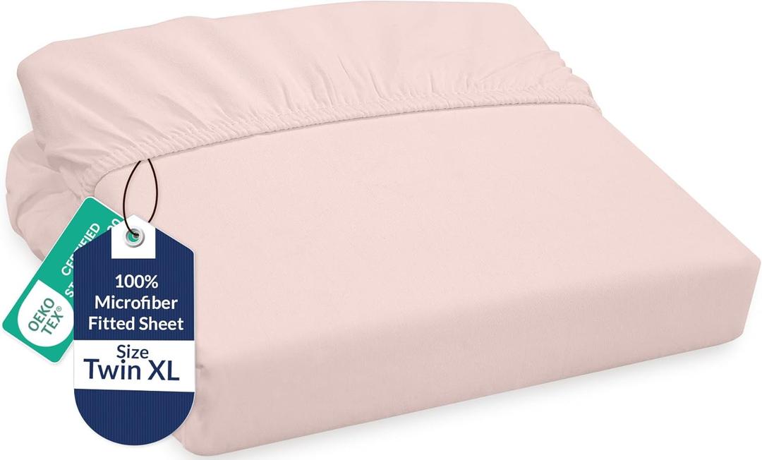 Royale Linens Fitted Sheet Twin XL - Ultra Soft 1800 Brushed Microfiber - Hotel Luxury Bottom Sheets - Wrinkle Free & Fade Resistant - Deep Pocket Fitted Sheet Only (Twin XL, Pink)