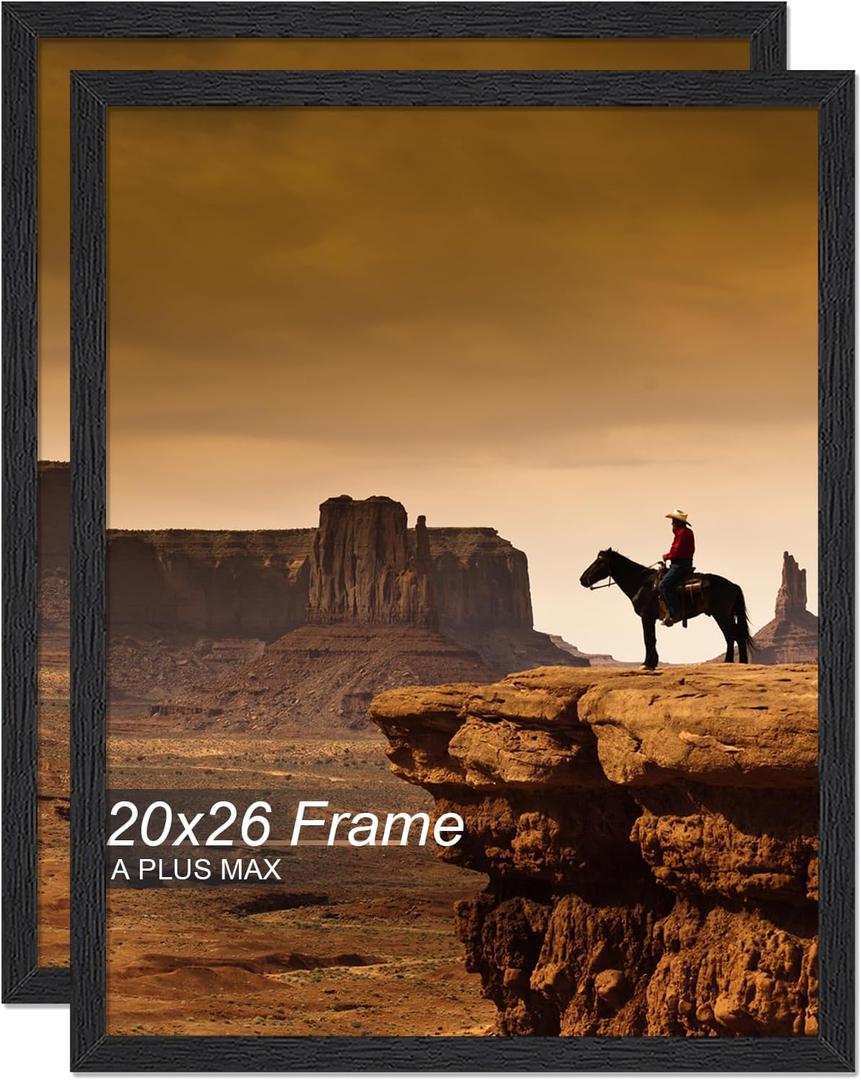 A PLUS MAX 20x26 Picture Frame Set of 2, Black Engineered Wood Frame for 20 x 26 Inch Picture Poster Photo, Light Weight 20 by 26 Frame with Wood-grain for Wall - 2 Pack/Black/20 x26