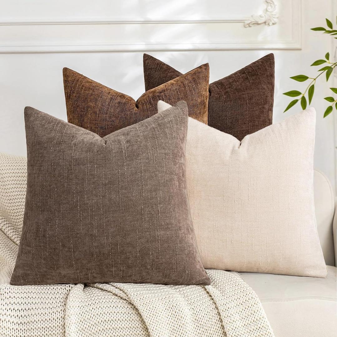 Set of 2 Soft Textured Throw Pillow Covers 18x18 Inch Cozy Decorative Farmhouse Cushion Cover Square Accent Pillow Cases for Bed Couch Sofa Living Room, Beige Taupe Brown