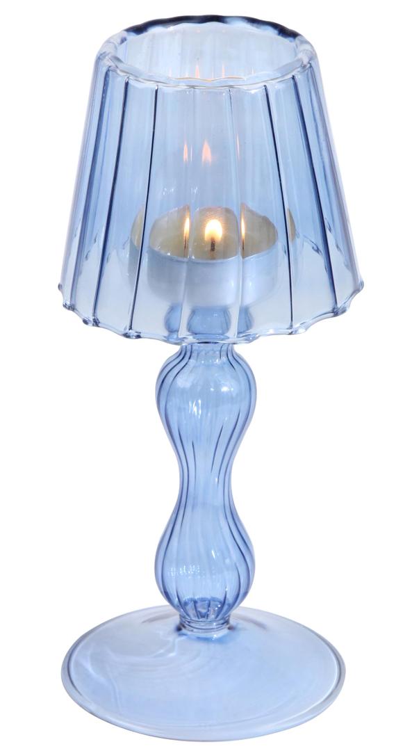 Desk Lamp Shaped Glass Candle Holder - Glass Hurricane Candleholder Crystal Decorative Candle Stand for Table Wedding Dinning Centerpieces Party Supplies Decor Grass Blue