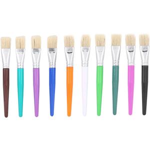 10PCS Set Paint Brush Children Oil Watercolor Painting Candy Color Plastic Handle Bristle Hair Gouache Drawing Kit for Kids (Flat Peak)