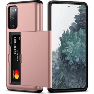 Nvollnoe for Samsung S20 FE Case with Card Holder Dual Layer Heavy Duty Protective for Galaxy S20 FE Case Hidden Card Slot Slim Wallet Cover for Samsung S20 FE 5G 6.5''(Rose Gold)