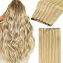 GOO GOO Sew in Hair Extensions Real Human Hair, Weft Hair Extensions Human Hair, 18D/22F Dirty Blonde Highlights 18inch 100g, Weft Bundles Straight Silky Remy Hair