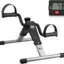 Folding Pedal Exerciser - Mini Exercise Bike Under Desk Bike Pedal Exerciser with LCD Display for Arms and Legs Workout, Portable Desk Bike Peddler Machine for Adults & Seniors (Silver & Black)