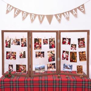 Cinnvoice 59.4x28 Photo Display Board with Clips, Wooden, 3 Panel
