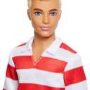 Barbie Fashionistas Ken Doll #241 with Blonde Hair Wearing Red and White Striped Polo Shirt with Pink Shorts, White Crew Socks and Sneakers