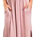 Sarin Mathews Womens Off The Shoulder Ruffle Party Dress Casual Side Split Beach Long Maxi Dresses with Pockets (Pink) L