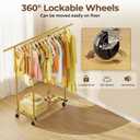 HYSEYY Double Rods Clothes Rack, Sturdy Rolling Clothing Rack, Portable Clothing Racks for Hanging Clothes - Metal Garment Rack Wardrobe Coat Rack for Bedroom Laundry Living Room, Gold