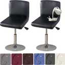 HFCNMY Bar Stool Chair Covers, 2 Pack Stretch Waterproof PU Bar Stool Covers with Backs Washable Bar Chair Covers Swivel Barstool Covers Slipcovers with Back for Low Short Back Chair Black