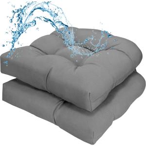 Patio Outdoor Wicker Chair Cushions Set of 2 Waterproof 19.5" x 19.5" x5" Outdoor Chair Cushion with Thick PP Cotton Resistant Patio Furniture Pads for Indoor and Outdoor Wicker Chair Cushion, Silver