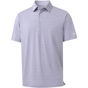 Rouen Polo Shirts for Men Dry Fit Performance Heather Stripe Golf Polo Moisture Wicking Lightweight Breathable Golf Shirts (Medium)