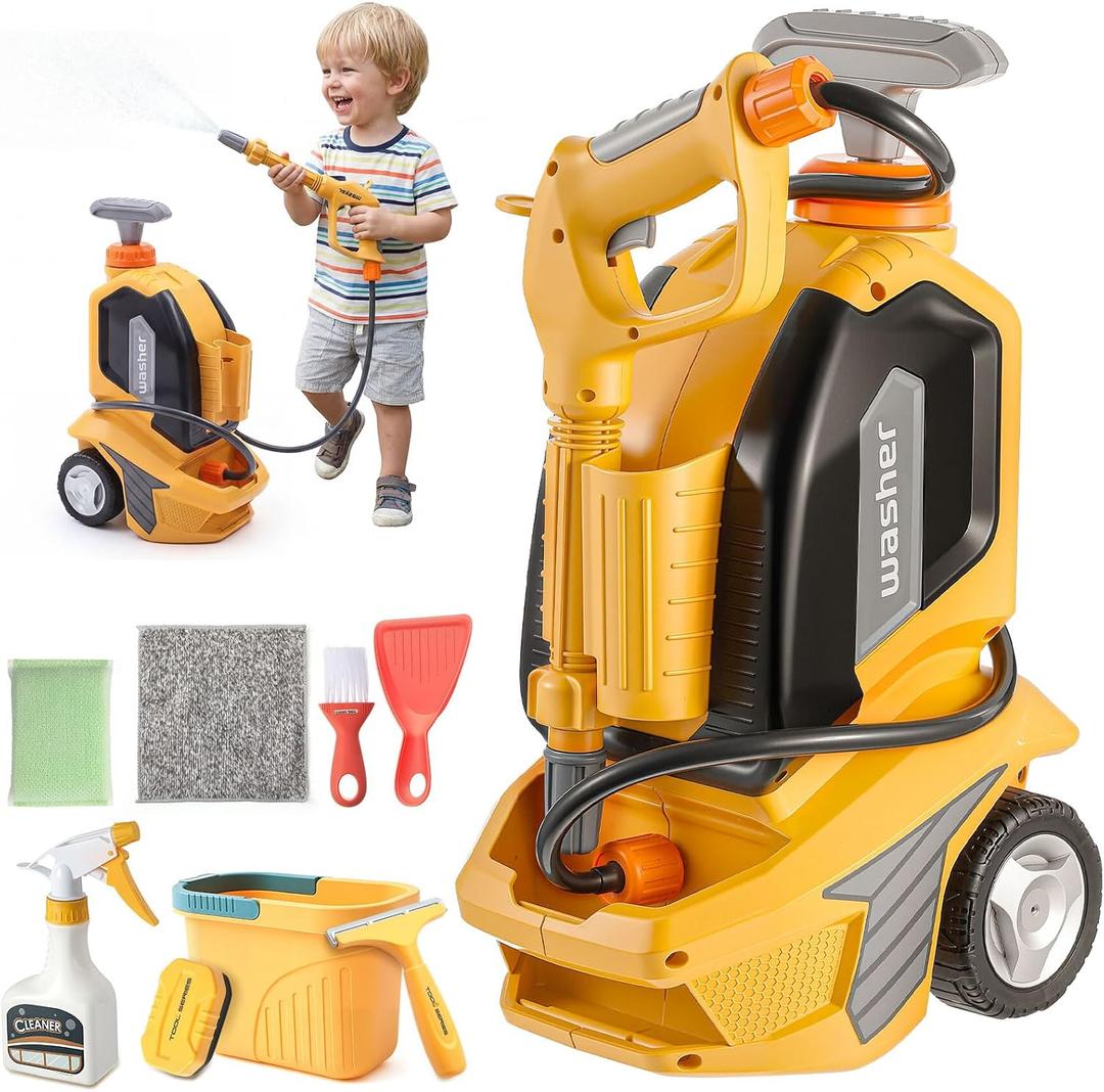 Arrowbash Kids Pressure Washer Clean Car Wash Power Washer with Cleaning Kit, Manual Pressure Adjustable Water Gun Spray, Pretend Tools Role Playing Cleaning Birthdays Gift for Boys Girls
