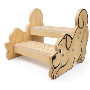 Motherly Haven Wooden Step Stool for Toddlers & Kids, 2-Step Dog Design, Anti-Slip Bathroom Toilet Potty Training Stool, Durable Kitchen Step Stools for Independence & Safety