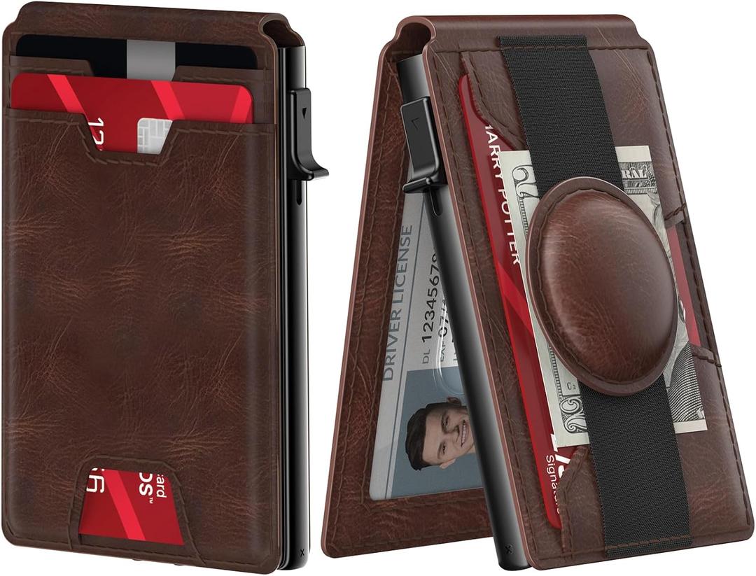 typecase Wallet for Men with AirTag Holder: Stealth Pocket for Apple Air Tag, Genuine Leather, RFID Blocking, Smart, Slim, Minimalist - 13 Card Capacity | ID Window | Cash Slot (Brown)