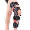 Hinged ROM Knee Brace with Shoulder Strap Post Op Knee Immobilizer Adjustable Knee Support with Side Stabilizers Medical Knee Orthopedic Support for Men and Women, Left or Right Leg (Red)