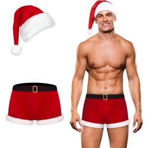 Mens Sexy Christmas Lingerie Set Mr Santa Claus Boxer Shorts with Hat for Club Party Underwear XXL