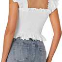 Rooscier Women's Summer Tops Square Neck Smocked Ruffle Cap Sleeve Peplum Blouse Casual Flowy Shirt for Women White X-Large (XL)