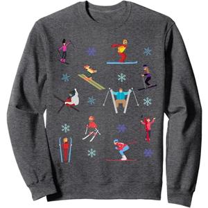Skiers and Snowflakes Print Apres Ski Skiing Men and Women Sweatshirt, SMALL
