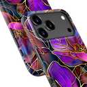 for iPhone 17 Pro Case - Wireless Charging Compatible - Dual-Layer Hard Shell + Silicone Cover - Shockproof Protective Phone Case with Stylish Designs for Women - Blooming Purple Flowers