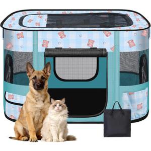 Foldable Dog Playpen Indoor,Expandable Puppy Playpen,Portable Pet Playpen for Small Animals,Waterproof Exercise Kennel Tent Crate for Travel,Camping, Home & Outdoor Use (M 31"L x 22"W x 21"H, Blue)
