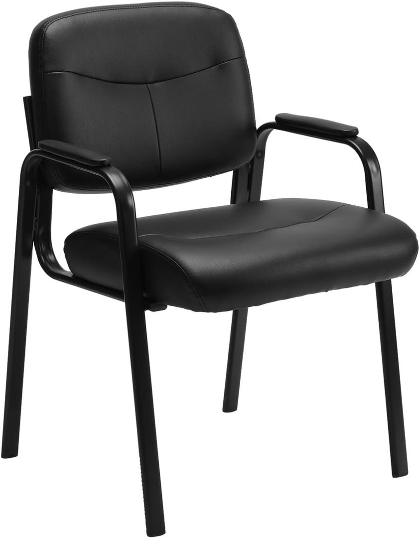 OLIXIS Office Waiting Room Chair, Leather Desk Reception Guest Stationary Side Chairs with Padded Arms for Home Conference Lobby Medical Clinic