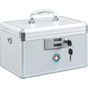 KYODOLED Locking Key Medicine Box,First Aid Key Safe Box with Lock,Key Medication Storage Lock Box for Drugs Use, 12.2'' x 7.8'' x 8.2'' White